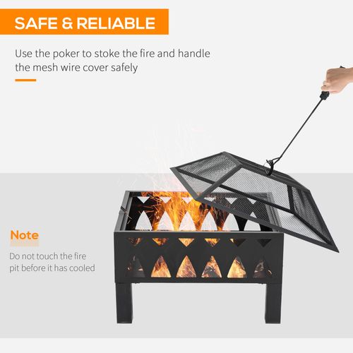 Modern Square Pit with Screen Cover, Wood Burner, Log Burning Bowl