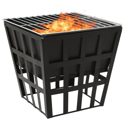 2-in-1 Square Fire Pit and BBQ 34x34x48 cm Steel