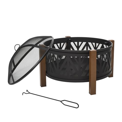 2-in-1 Bowl Fire Pit with BBQ Grill Grate 30" Spark Screen Cover