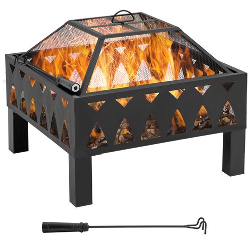 Modern Square Pit with Screen Cover, Wood Burner, Log Burning Bowl