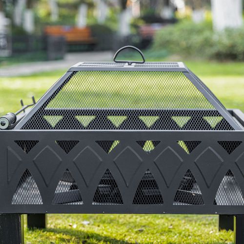 Modern Square Pit with Screen Cover, Wood Burner, Log Burning Bowl