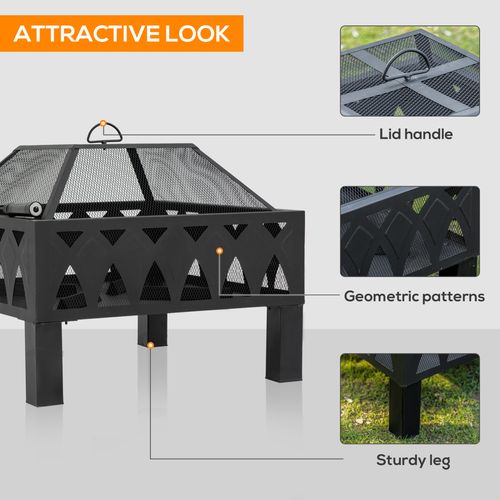 Modern Square Pit with Screen Cover, Wood Burner, Log Burning Bowl